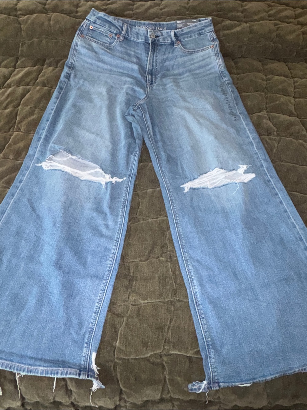 American Eagle Outfitters Light Blue Ripped Wide-Leg Jeans
